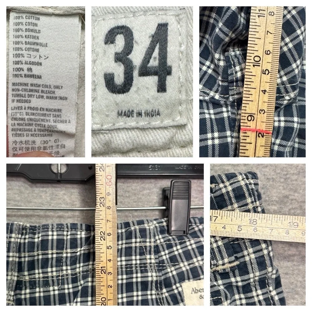 Abercrombie Fitch Men's 34 Blue Plaid Button Fly Drawstring Shorts Y2K Skater